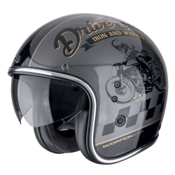 Casco Scorpion Belfast EVO Drive Fast Plata / Negro / Oro