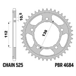 Corona PBR 4684-45 acero C45 estándar 525 45 dientes